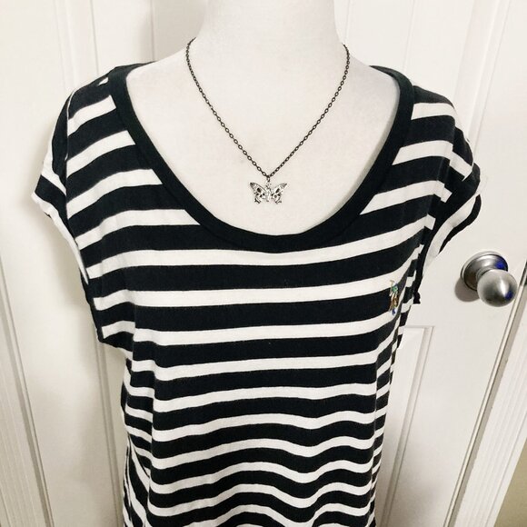 U.S. POLO ASSN. Black white horizontal striped scoop neck t-shirt ~ LARGE XL tee - Picture 3 of 14